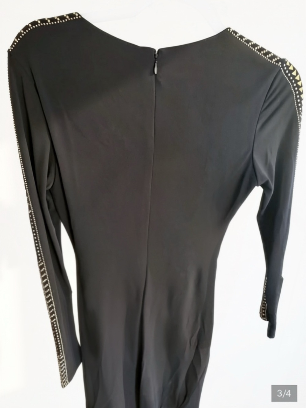 GUESS Navy Ruched Embellished Sleeve V-Neck Mini Dress | Size 2 - Picture 3 of 4